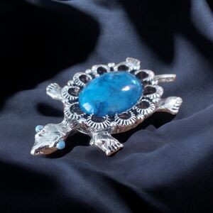 Vintage Gerrys Faux Turquoise Cabochon Turtle Brooch Pin Pendant 2"